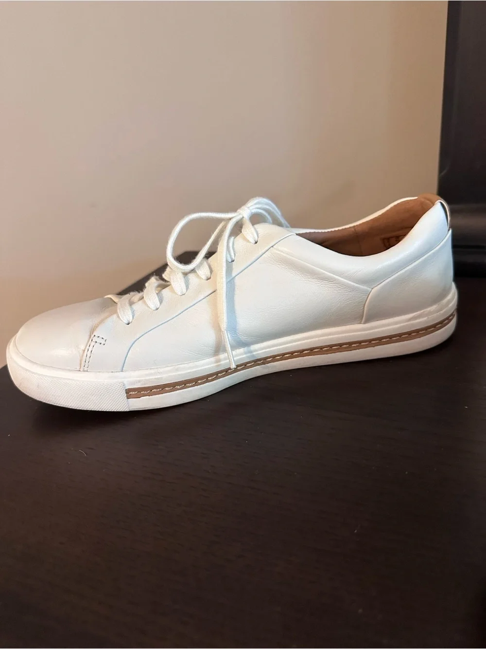 Clarks White Leather Sneakers with Tan Accent